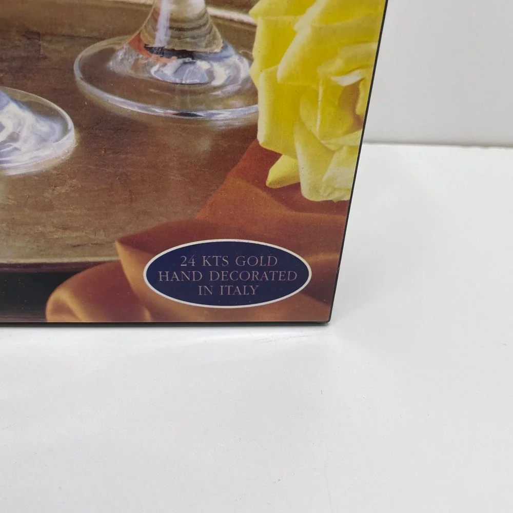New Cellini Crystal Stemware Set 4 Wine Glasse 24K Gold Italy 7.5in Wedding Gift